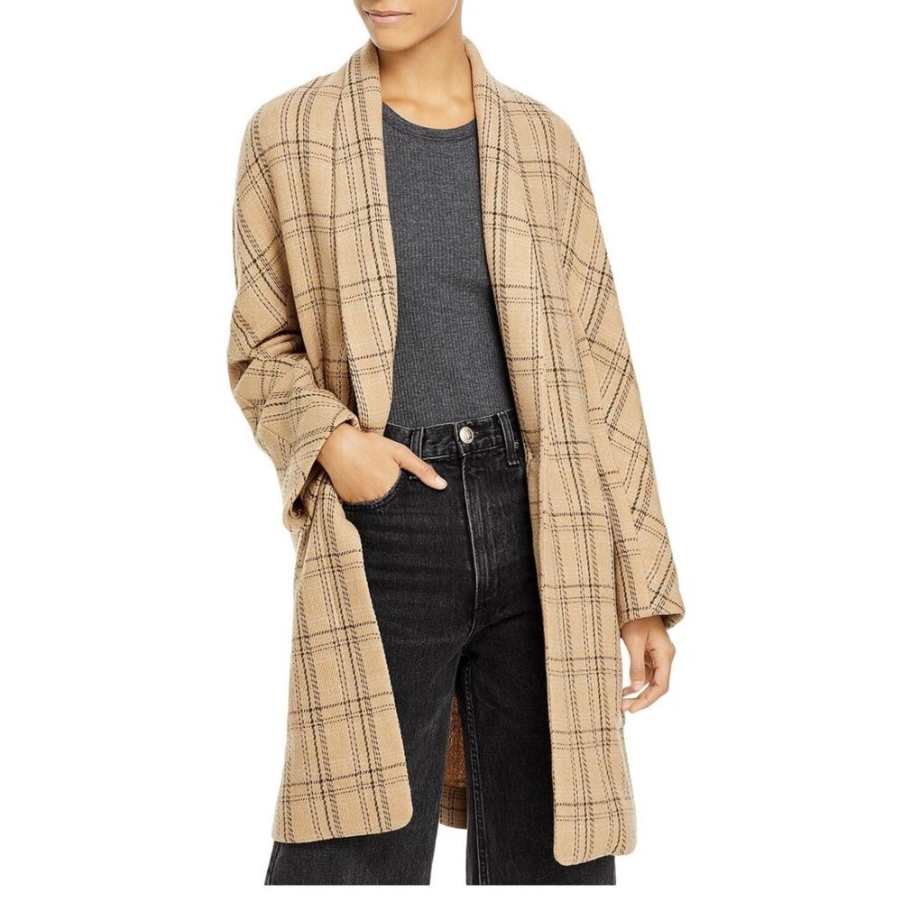 Vince Plaid Collarless Wool Blend Coat Womens XS